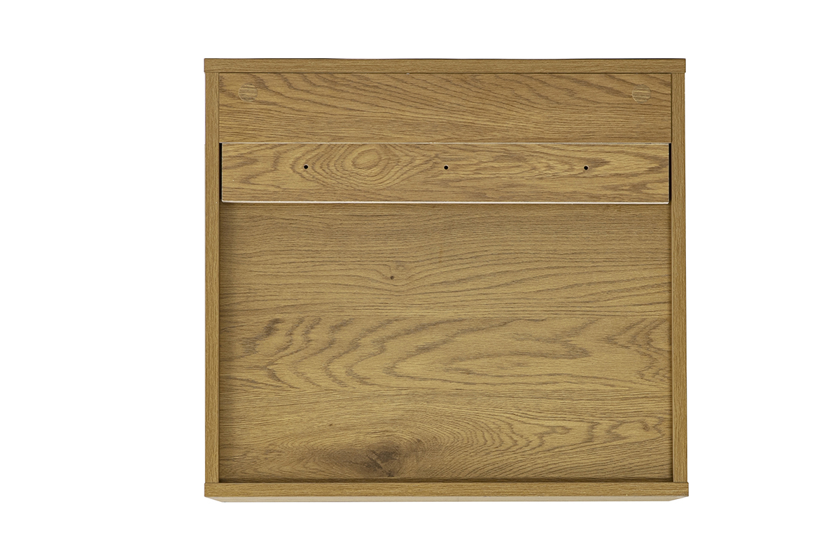 Portaoggetti da parete FLEXO in legno di quercia chiaro, vista posteriore, dimensioni L55 x P30 x H50 cm