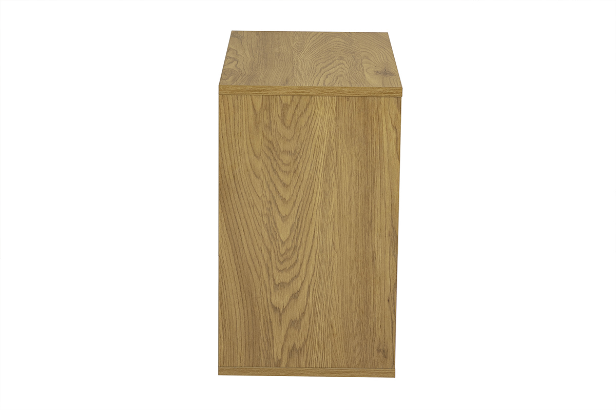 Mensola da parete in legno chiaro rovere, vista di profilo, finitura bianca, dimensioni L55 x P30 x H50 cm.