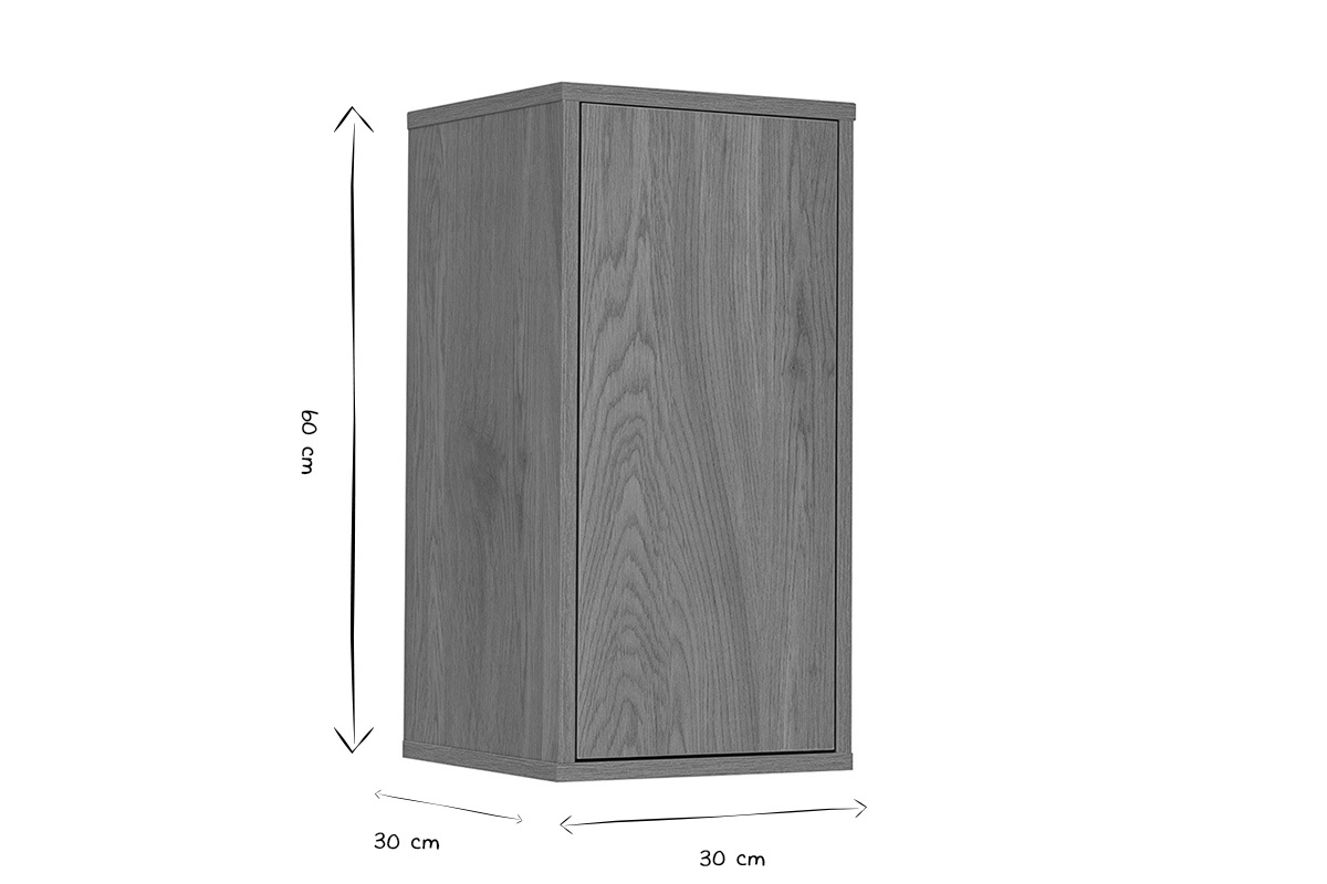 Dimensioni del mobile da parete L30 cm FLEXO: H60 cm, P30 cm, in nero e bianco.