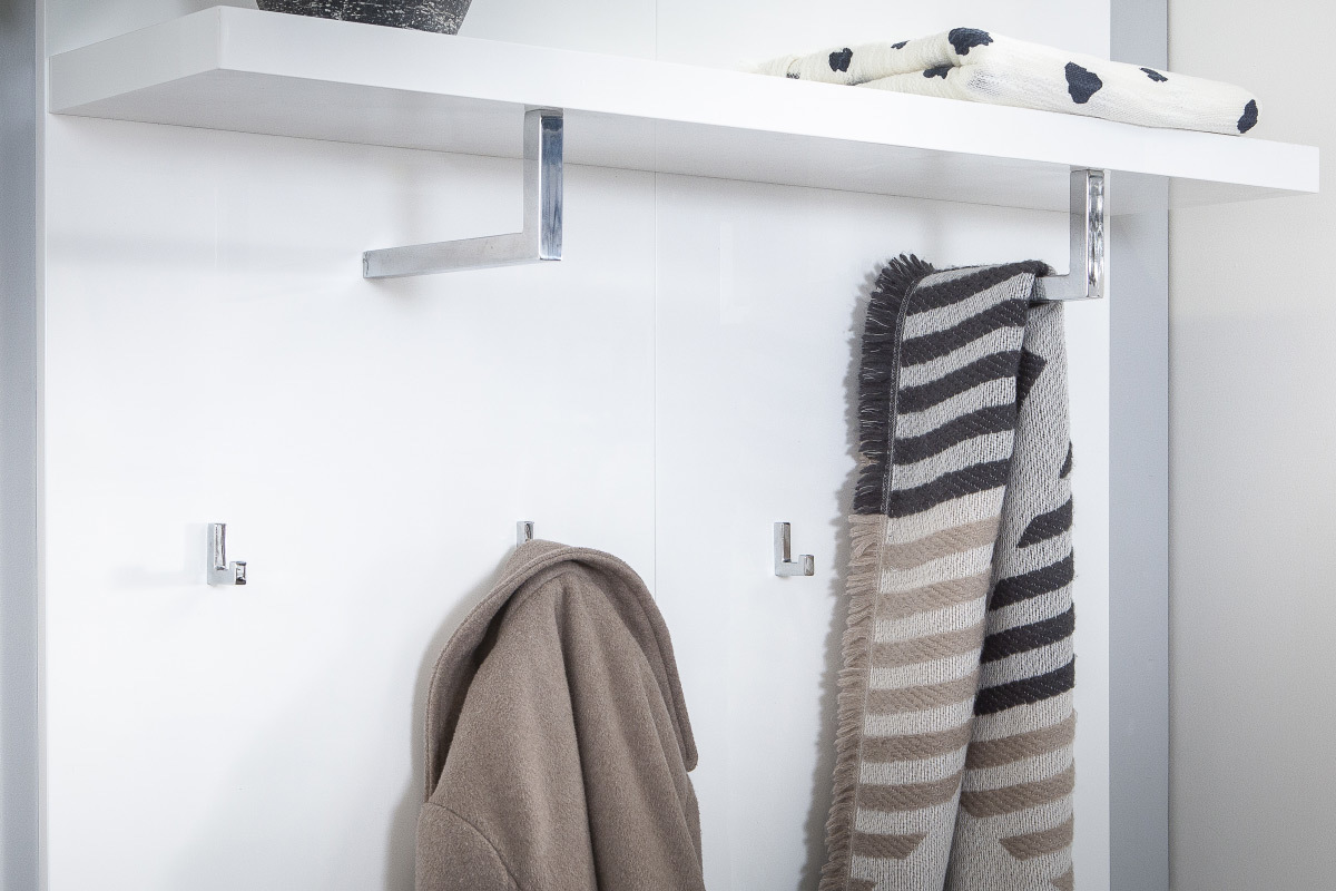 Mobile d'entrata laccato bianco con panchina 2 cassetti e mensola appendiabiti WELCOME