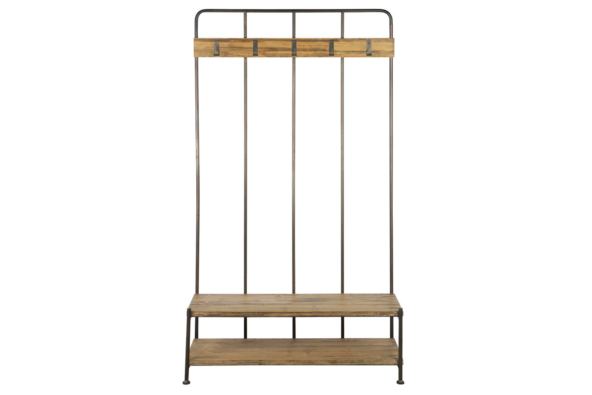 Mobile d'ingresso con panca e appendiabiti legno e metallo GIRO