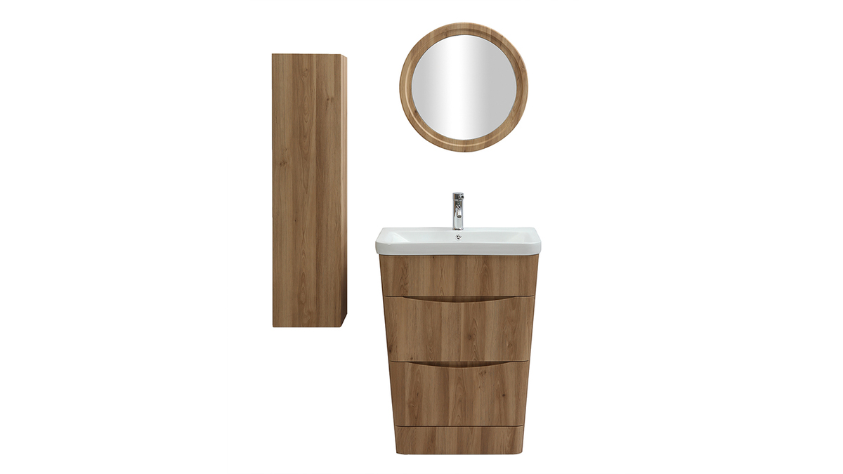 Mobile e colonna da bagno legno con vasca specchio e cassetti WILD