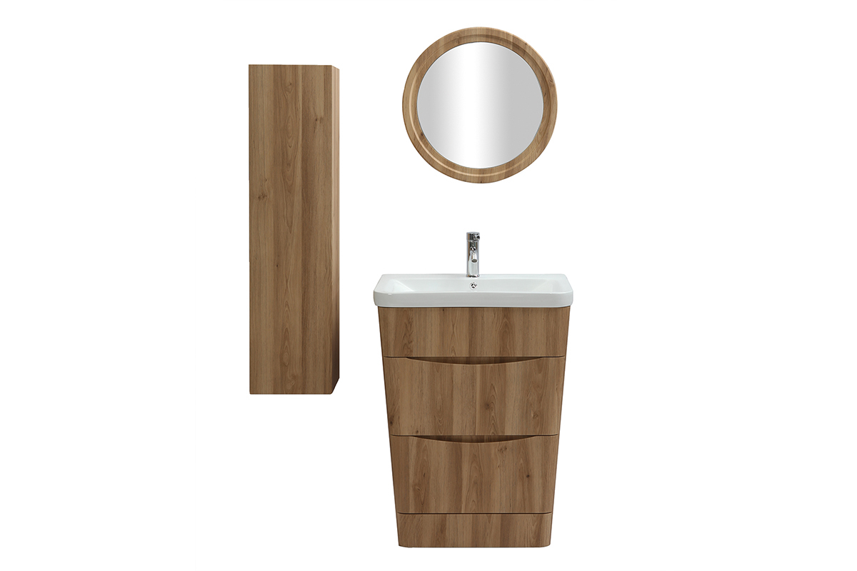 Mobile e colonna da bagno legno con vasca specchio e cassetti WILD