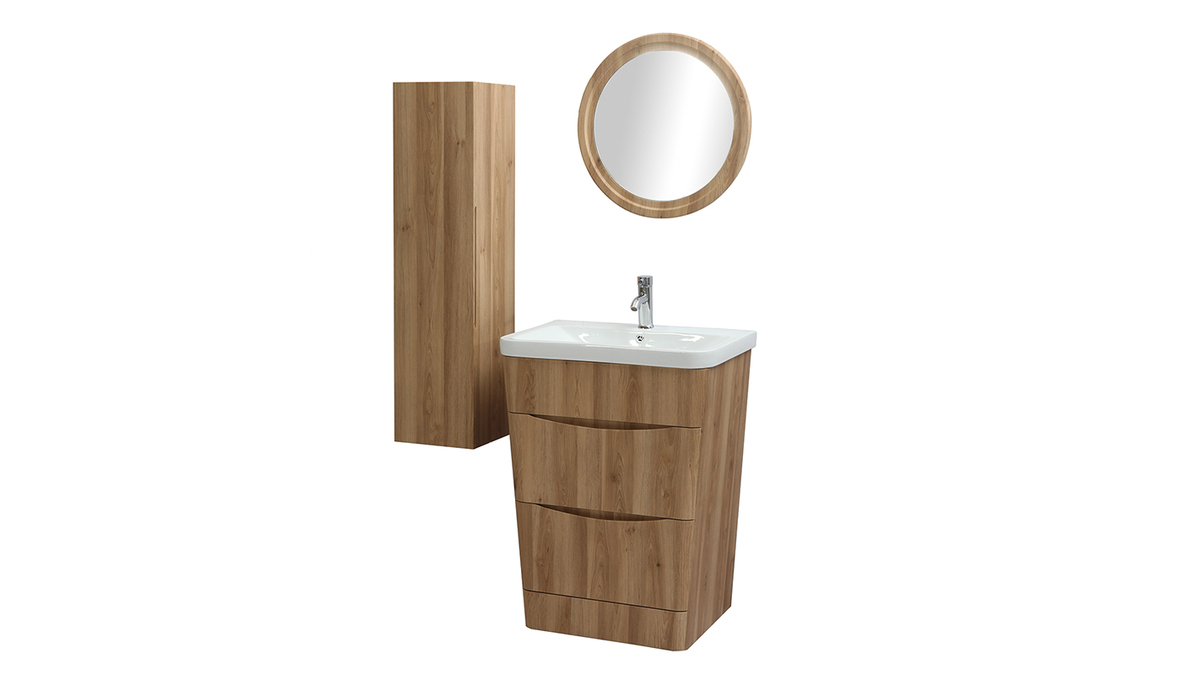 Mobile e colonna da bagno legno con vasca specchio e cassetti WILD