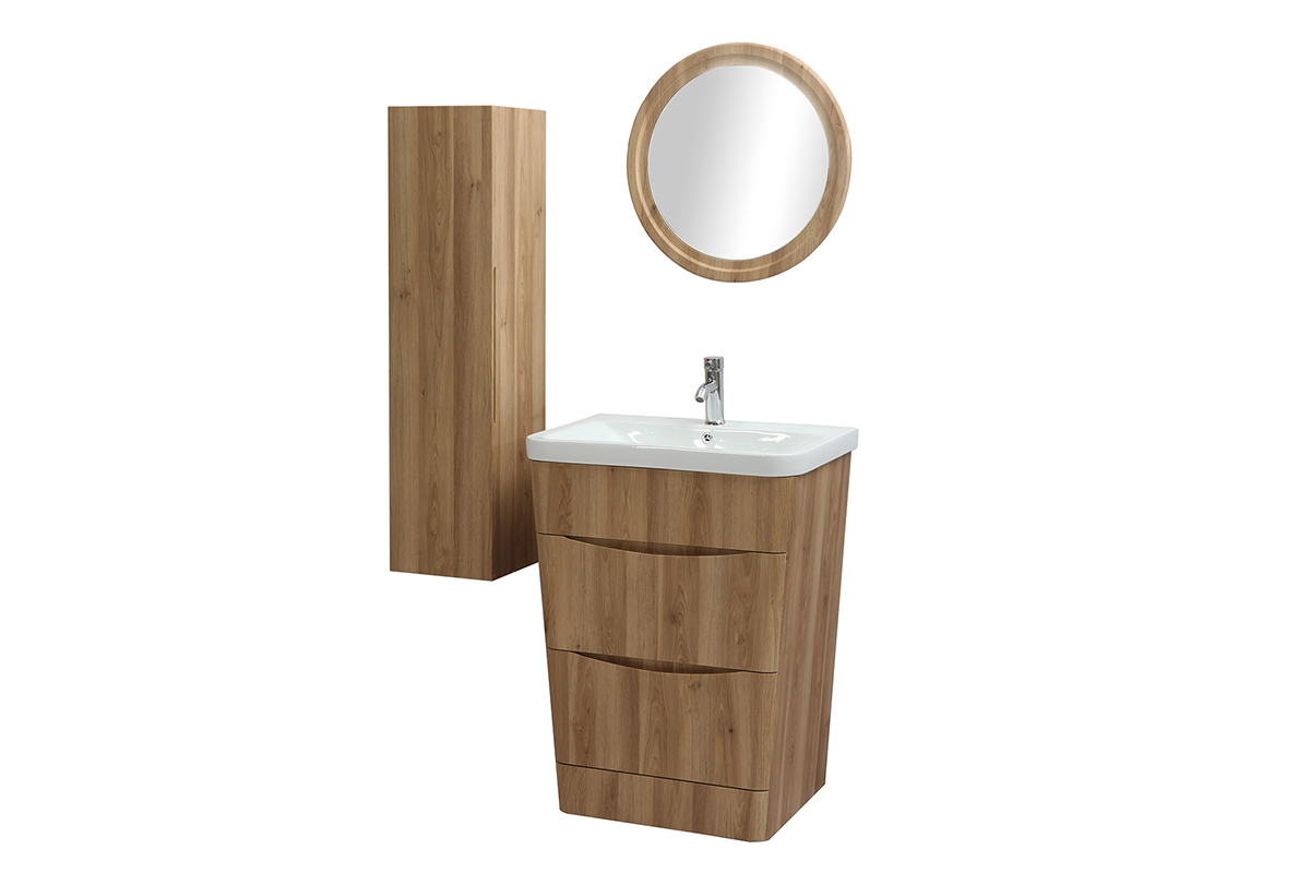 Mobile e colonna da bagno legno con vasca specchio e cassetti WILD