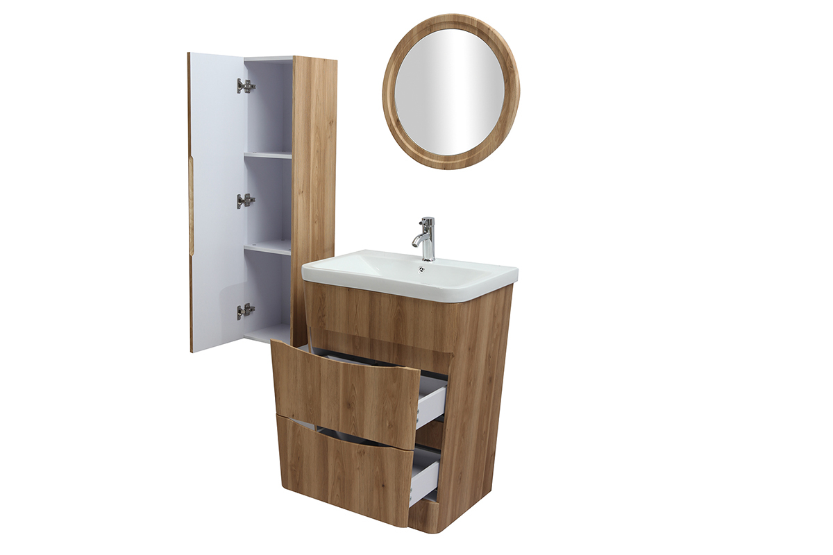 Mobile e colonna da bagno legno con vasca specchio e cassetti WILD