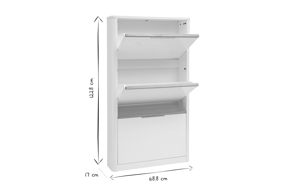 Mobile porta scarpe 3 ante finitura bianco lucido L68 cm KIRK