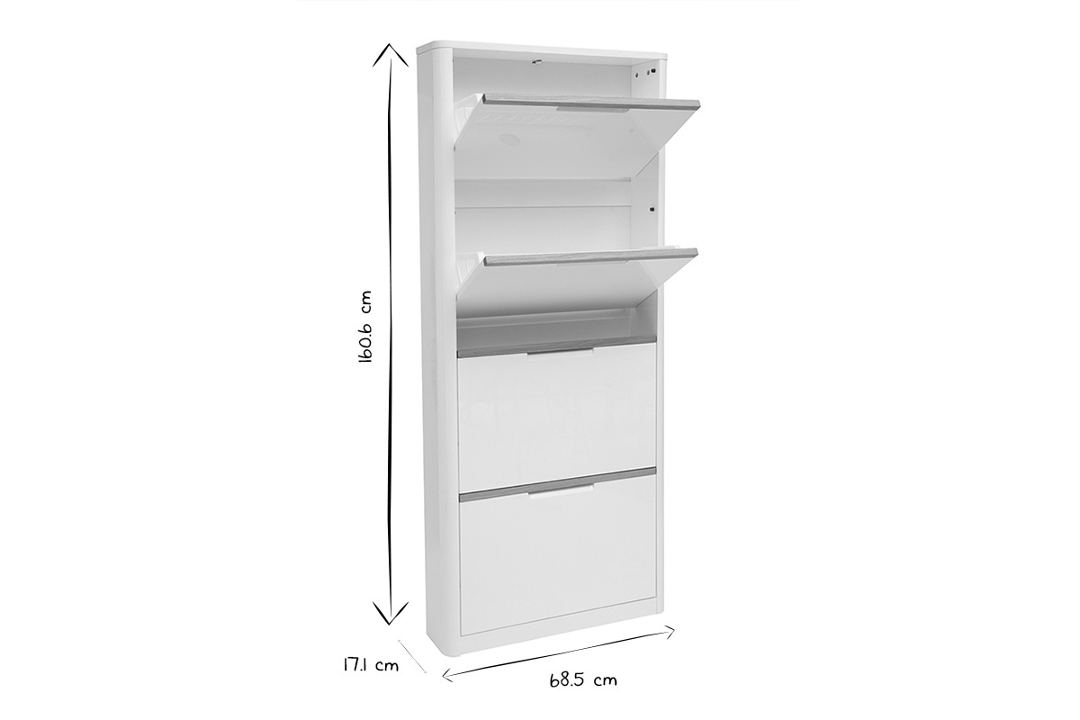 Mobile porta scarpe 4 ante finitura bianco lucido L68 cm KIRK