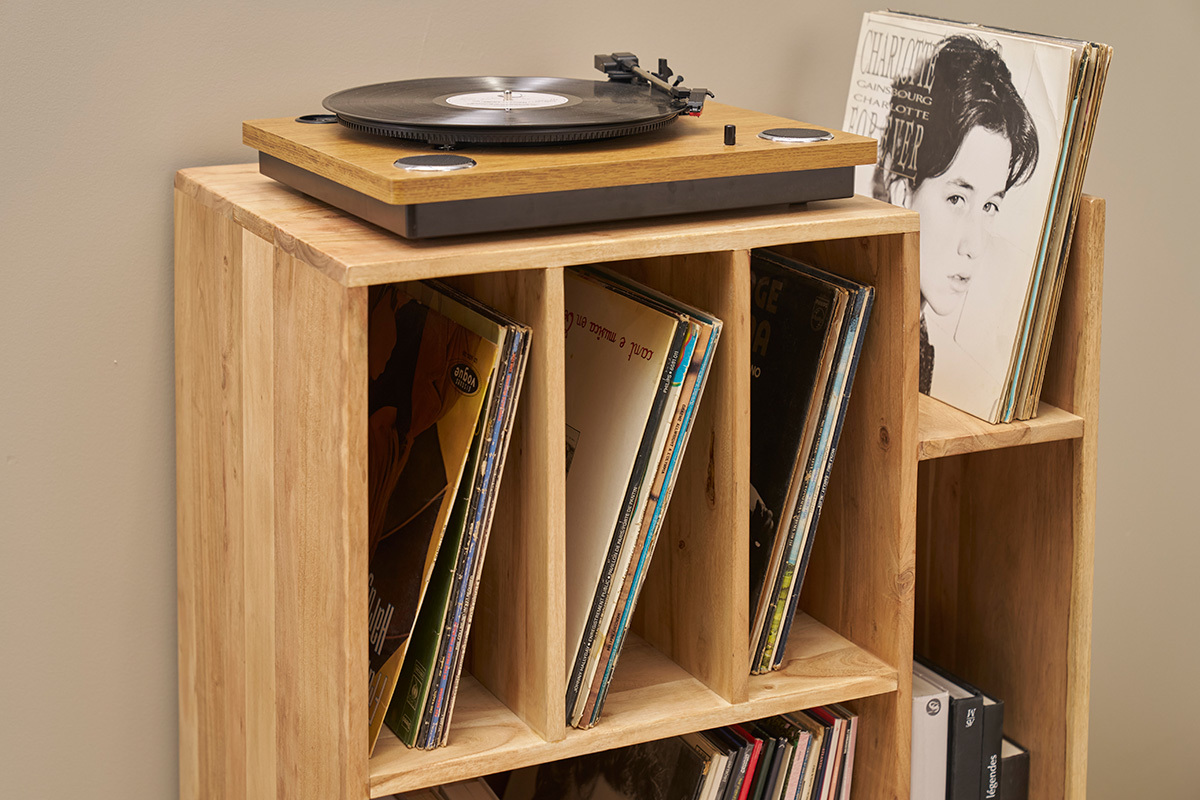 Mobile portaoggetti in vinile massello di acacia VIRGILE