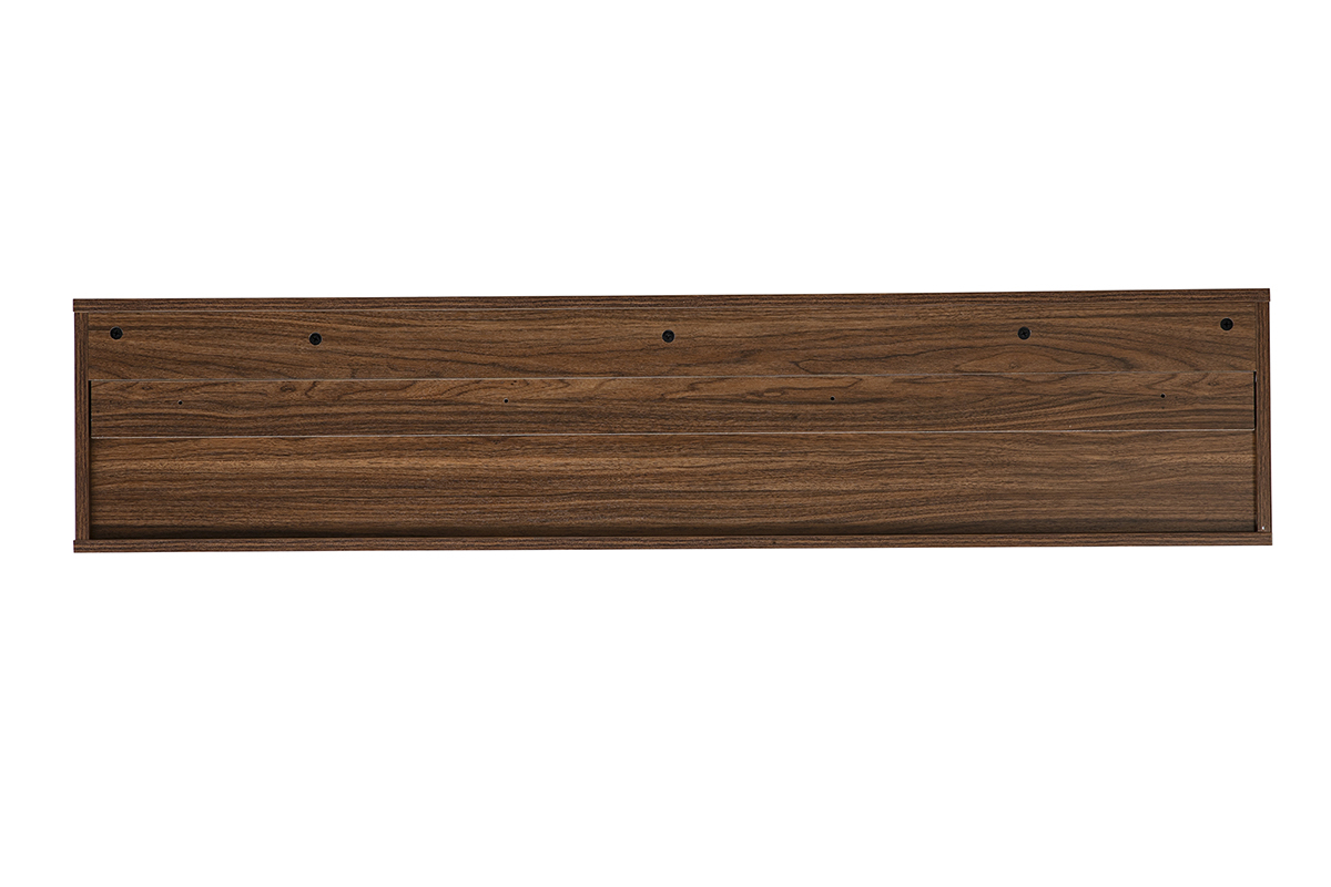 Mobile TV da parete in legno scuro noce, vista posteriore, dimensioni L140 cm