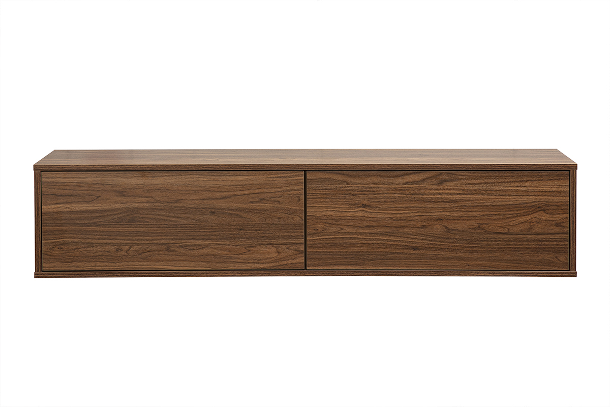 Mobile TV da parete finitura legno scuro noce L140 cm FLEXO, vista frontale.