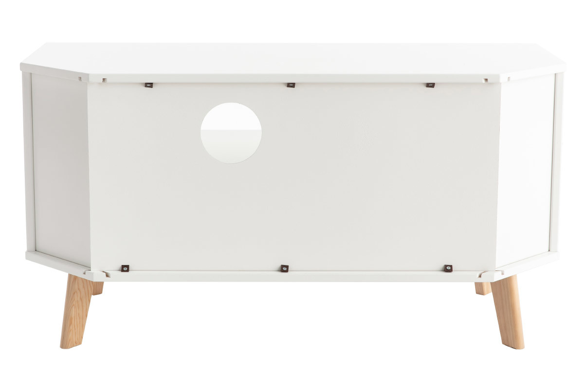Mobile TV angolare scandinavo con cassetti bianco e legno ROHAN
