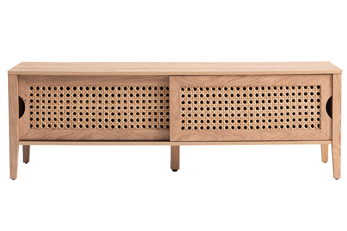 Mobile TV con ante scorrevoli in legno e rattan sintetico PACHO