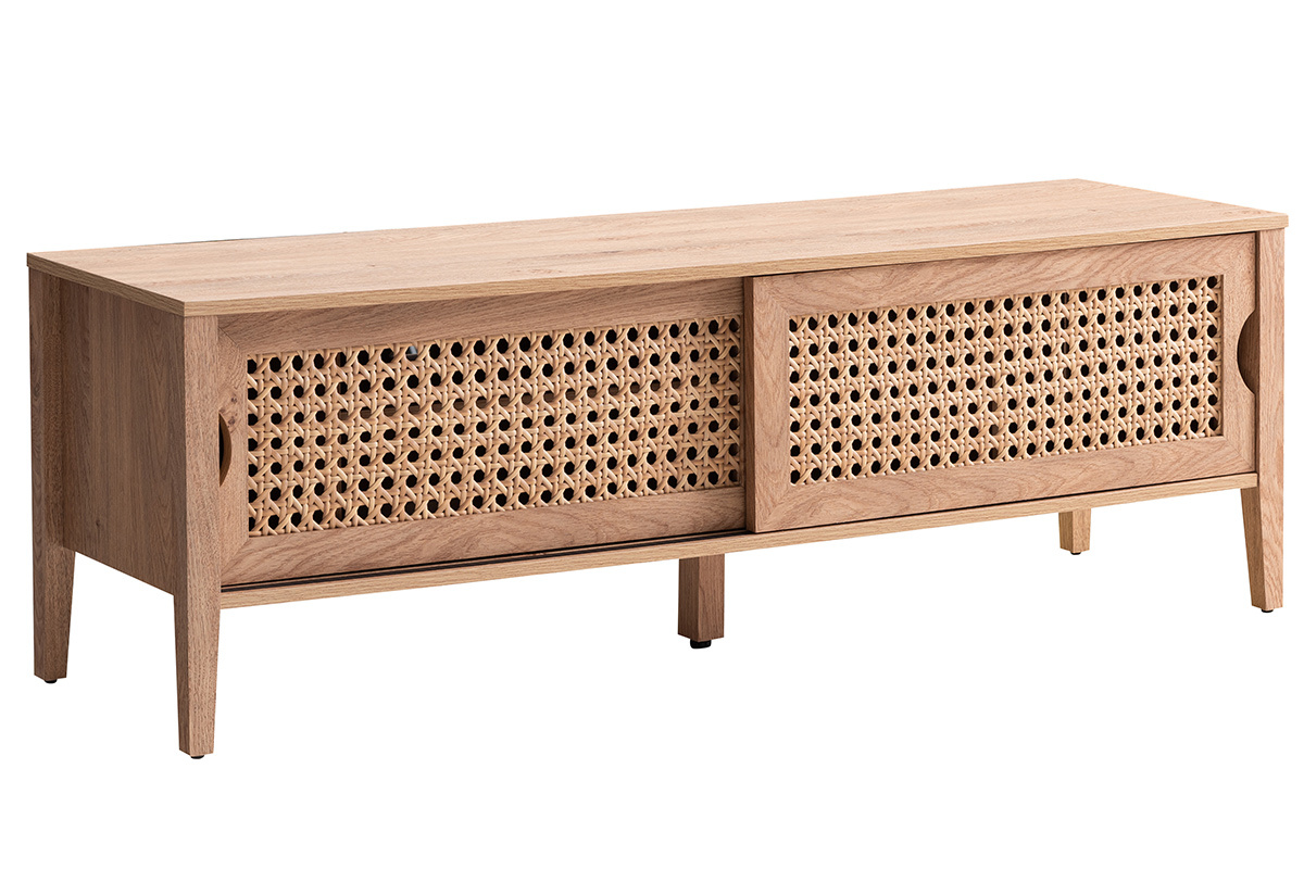 Mobile TV con ante scorrevoli in legno e rattan sintetico PACHO