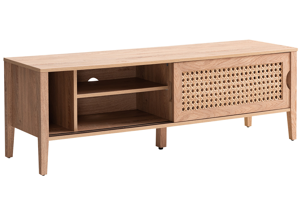 Mobile TV con ante scorrevoli in legno e rattan sintetico PACHO