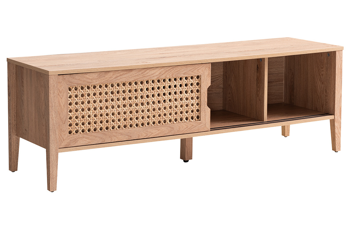 Mobile TV con ante scorrevoli in legno e rattan sintetico PACHO