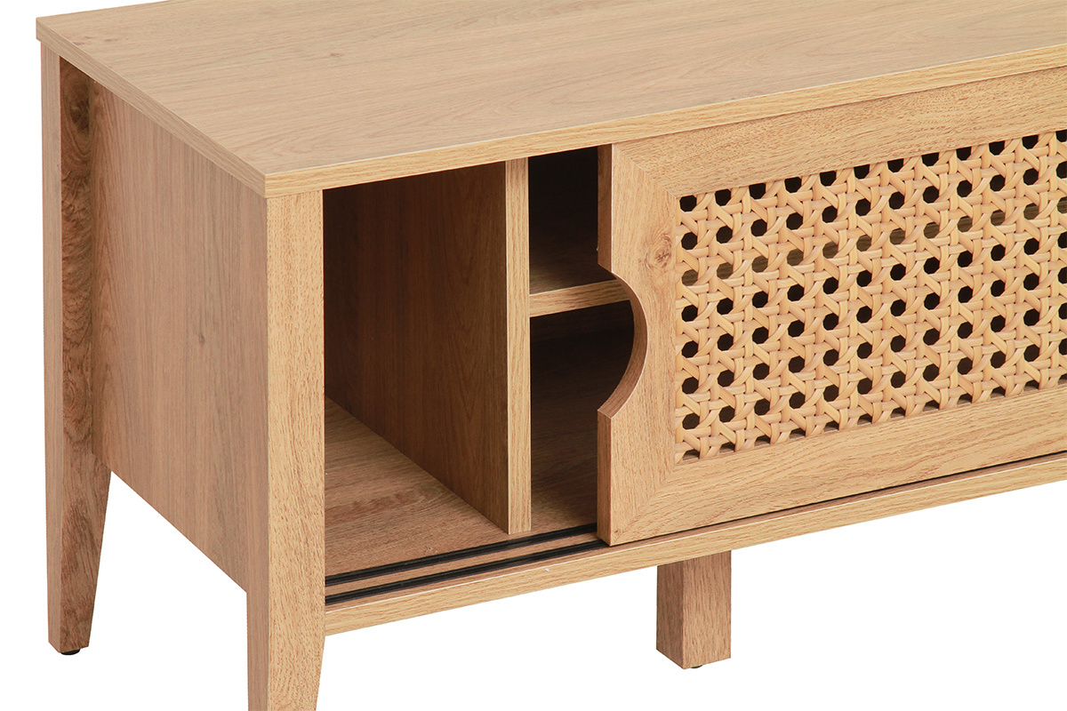 Mobile TV con ante scorrevoli in legno e rattan sintetico PACHO