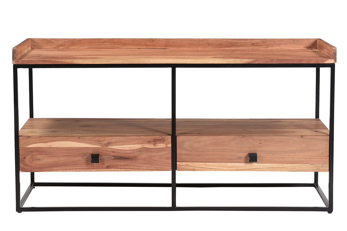 Mobile TV con cassetti in acacia e metallo nero L115 cm HERMANN