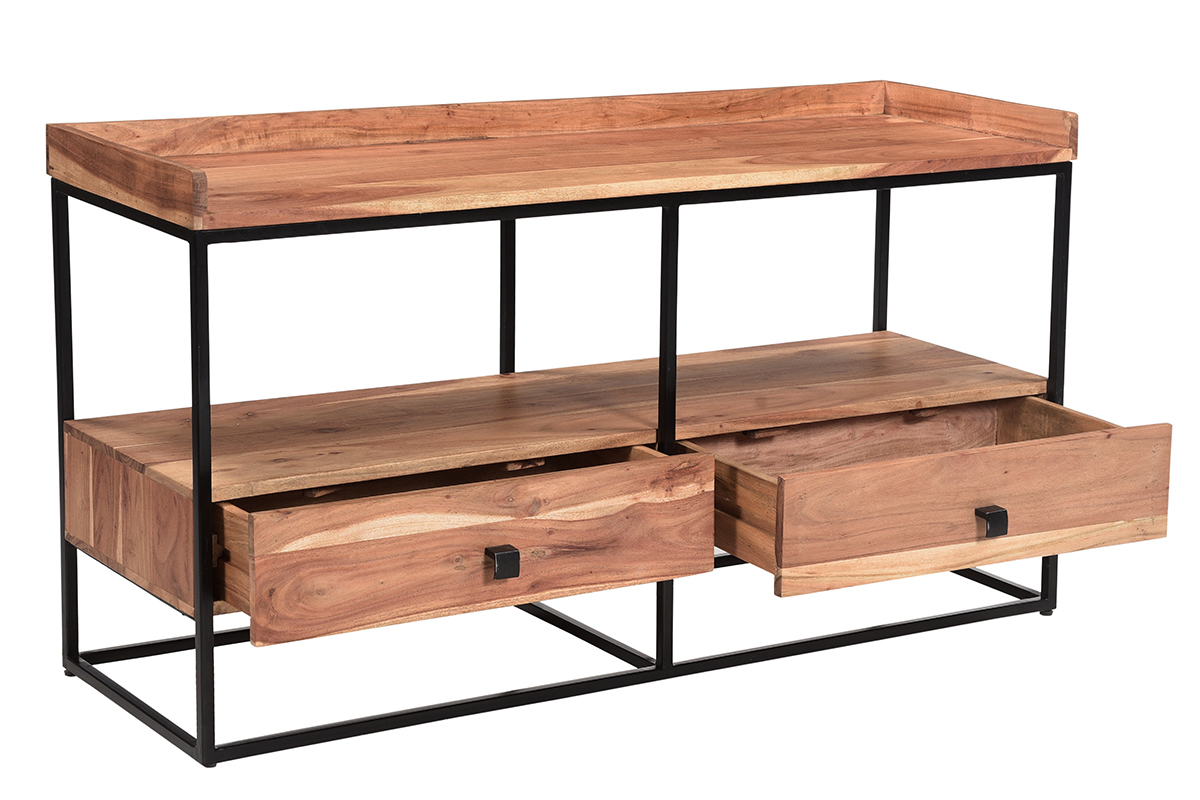 Mobile TV con cassetti in acacia e metallo nero L115 cm HERMANN