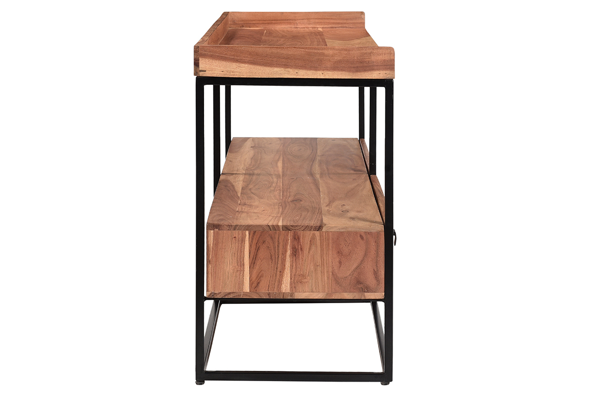 Mobile TV con cassetti in acacia e metallo nero L115 cm HERMANN