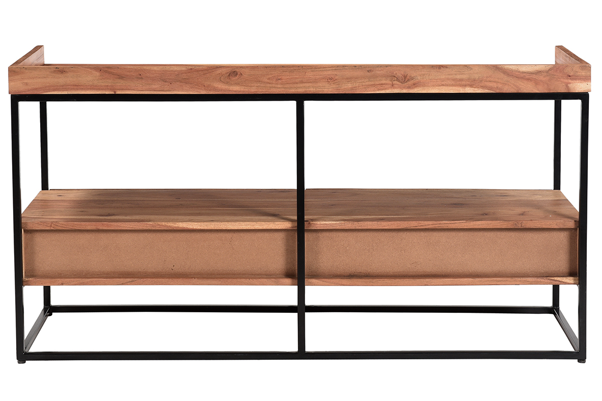 Mobile TV con cassetti in acacia e metallo nero L115 cm HERMANN
