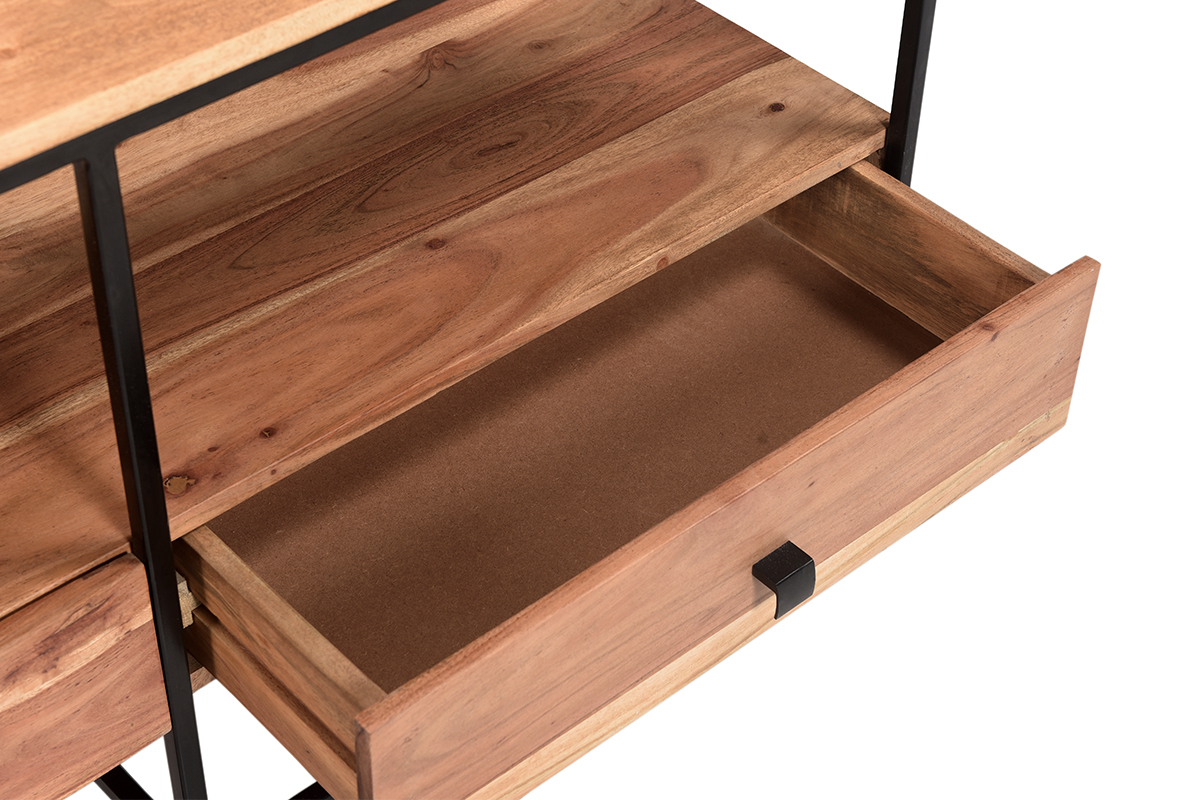 Mobile TV con cassetti in acacia e metallo nero L115 cm HERMANN