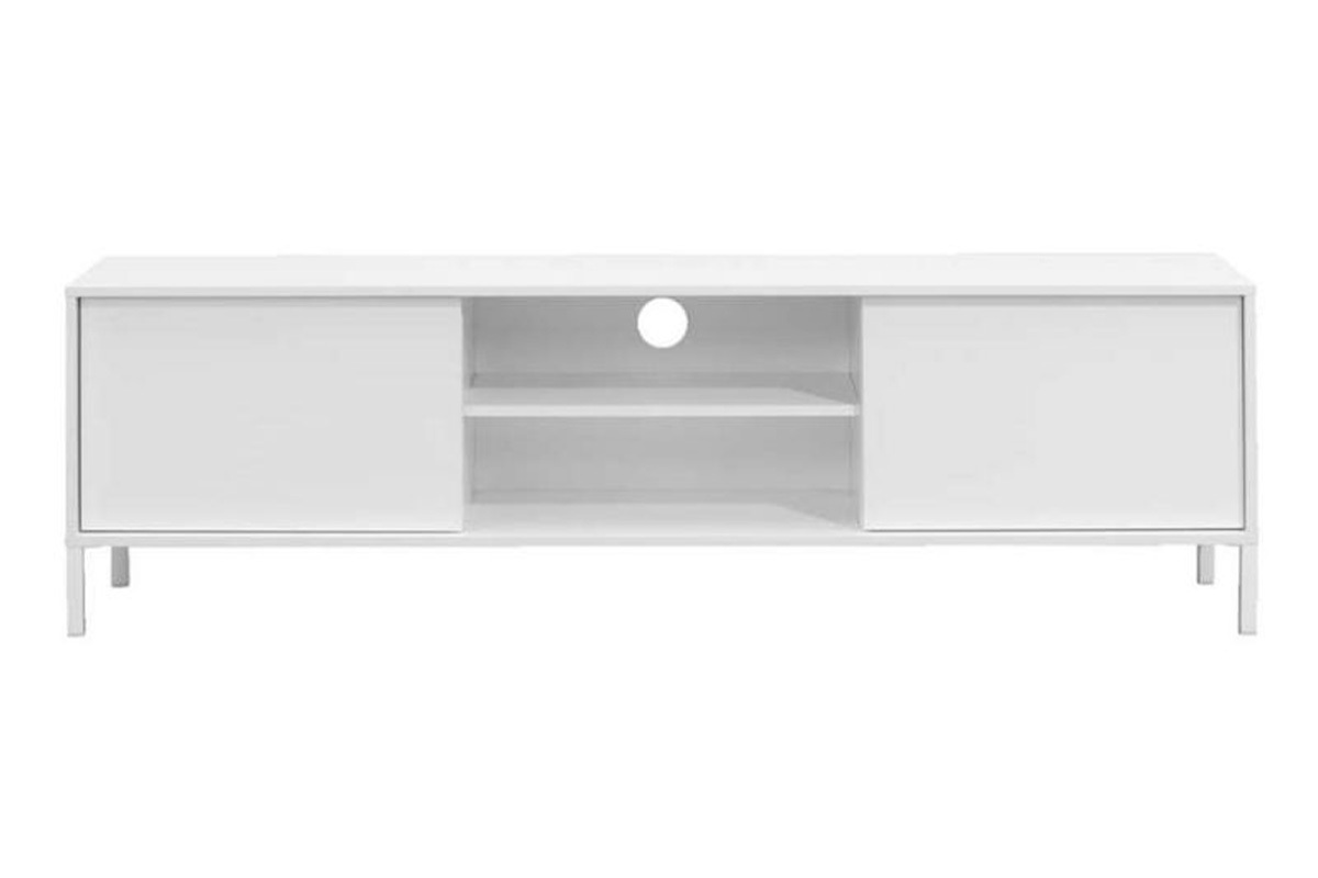 Mobile TV con ripiani bianco laccato e base metallo bianco L184 cm MIKY