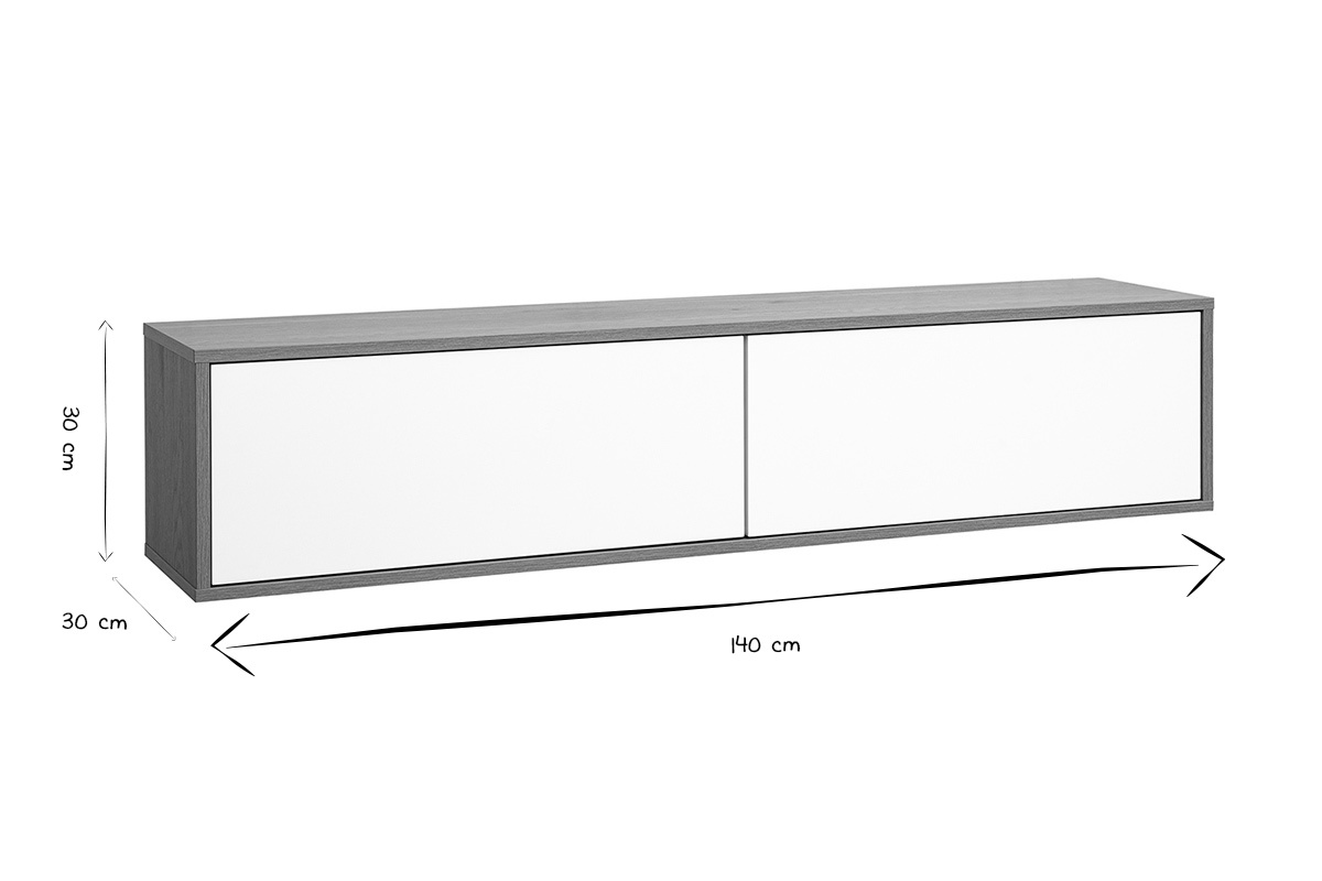Dimensioni del mobile TV da parete FLEXO in bianco e nero: L140 cm, H30 cm, P30 cm