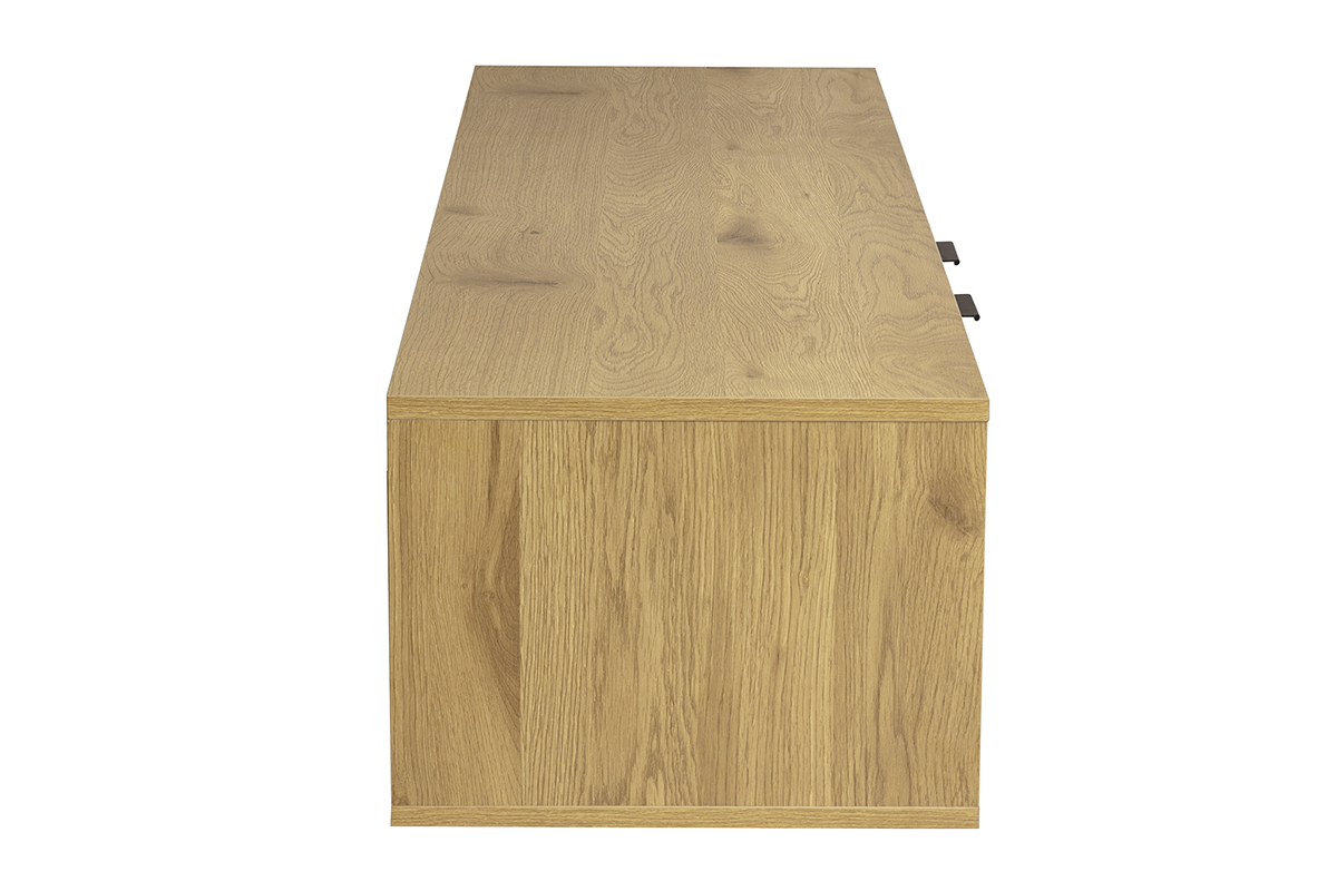 Mobile porta TV da parete in legno chiaro vista laterale, L150 cm, MANILLE.