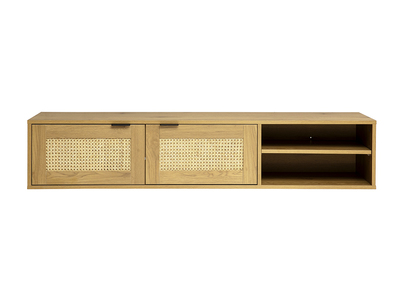 Mobile TV da parete finitura legno chiaro e intreccio in rattan 2 porte L150 cm MANILLE