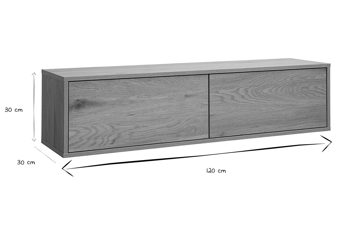 Dimensioni del mobile TV da parete FLEXO in bianco e nero, 120 cm di larghezza, 30 cm di altezza e profondit�.