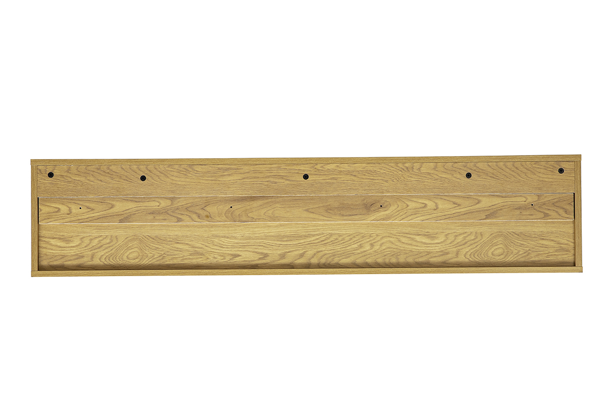 Mobile TV mural en legno chiaro rovere, finitura essenziale, vista posteriore, lunghezza 140 cm