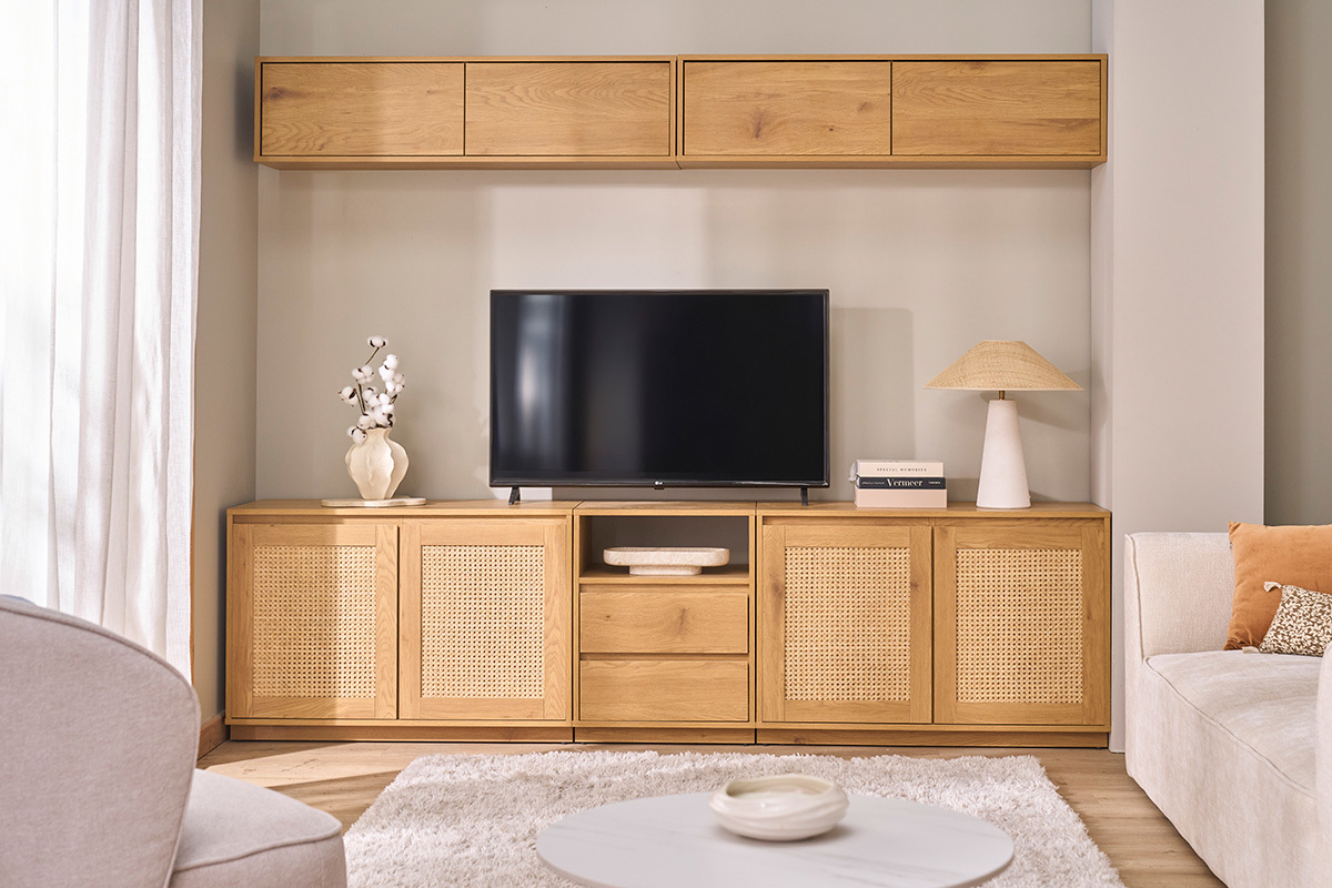 Mobile TV da parete finitura legno chiaro quercia L140 cm FLEXO