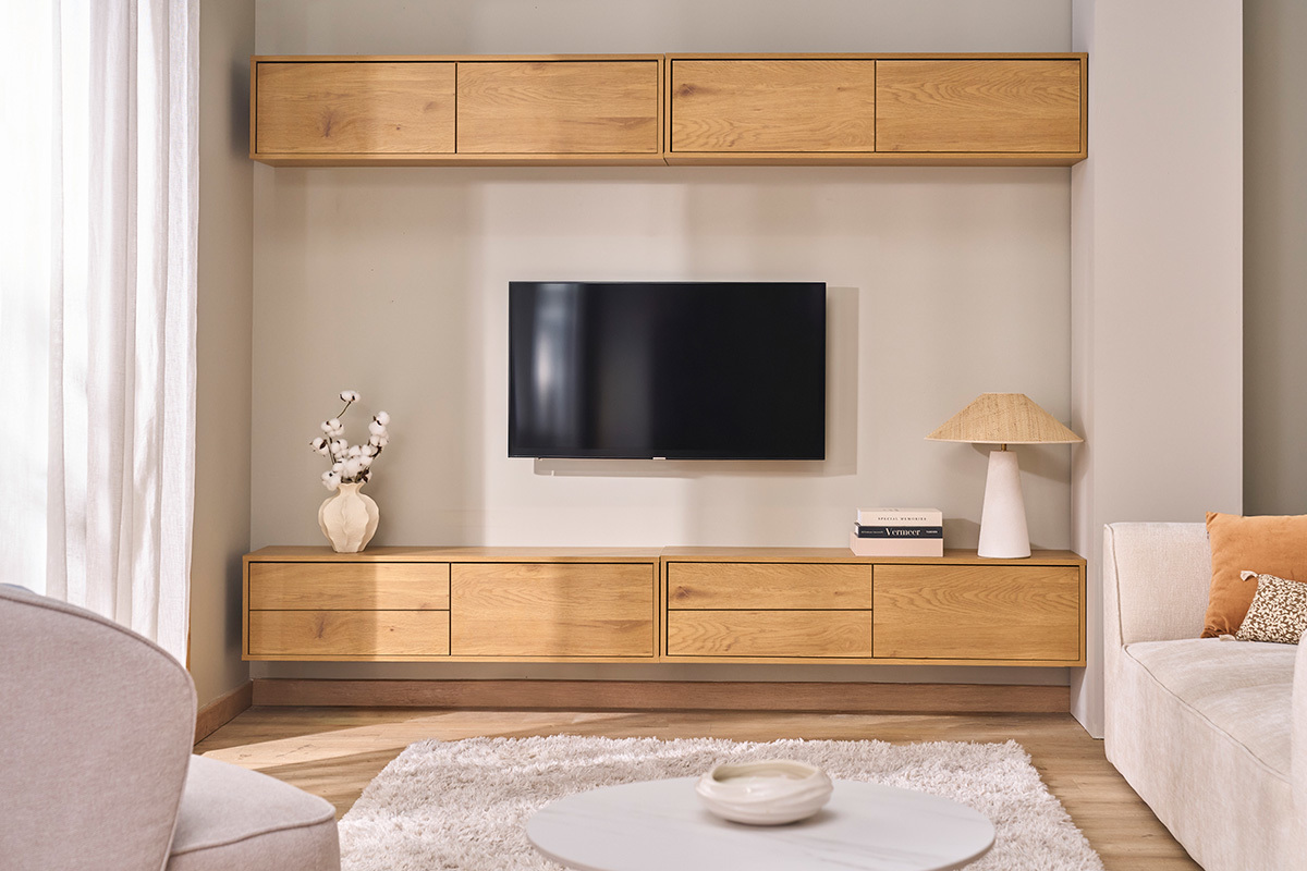 Mobile TV da parete finitura legno chiaro rovere L120 cm FLEXO