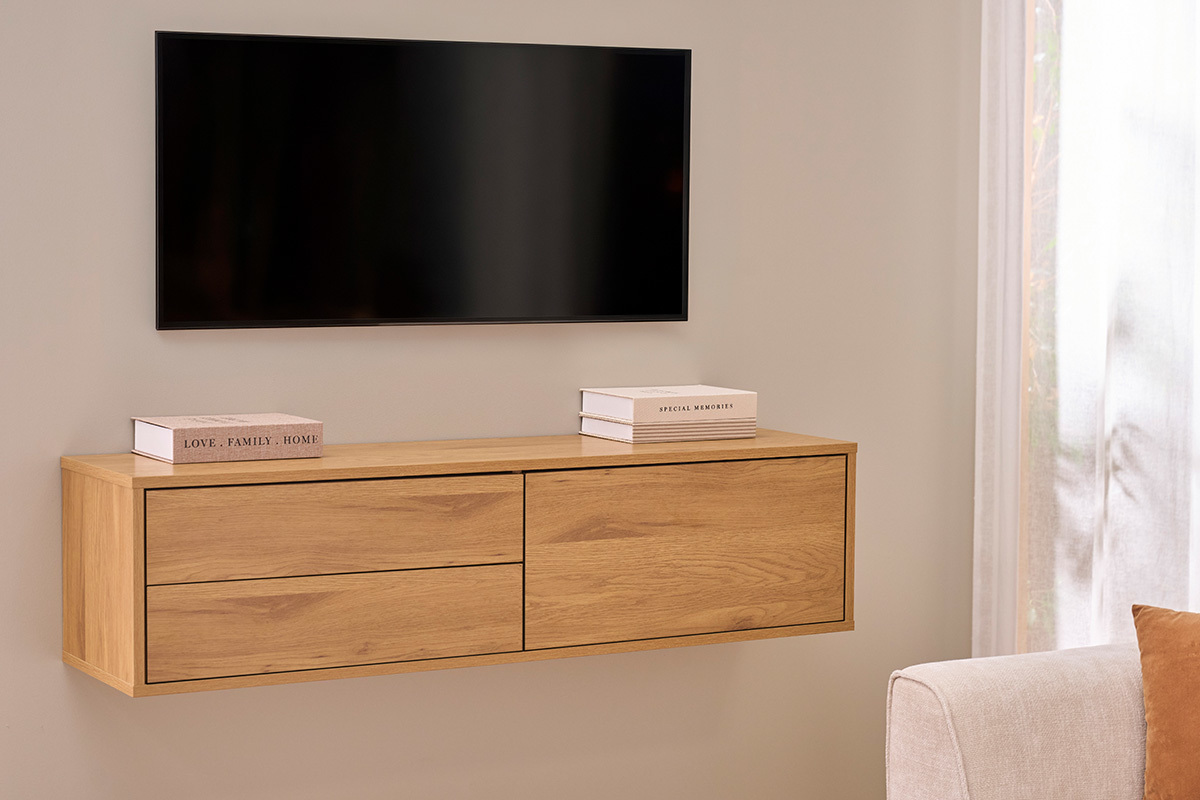 Mobile TV da parete finitura legno chiaro rovere L120 cm FLEXO