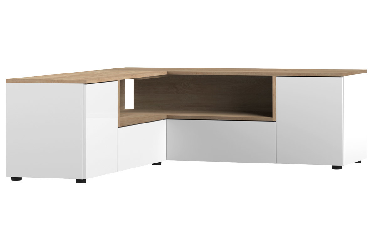 Mobile TV d'angolo design legno e bianco  QUADRA