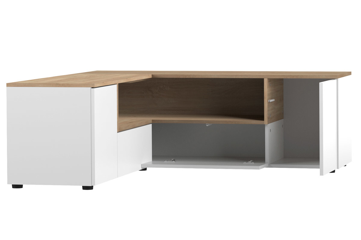 Mobile TV d'angolo design legno e bianco  QUADRA