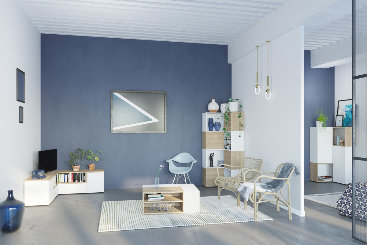 Mobile TV d'angolo design legno e bianco  QUADRA
