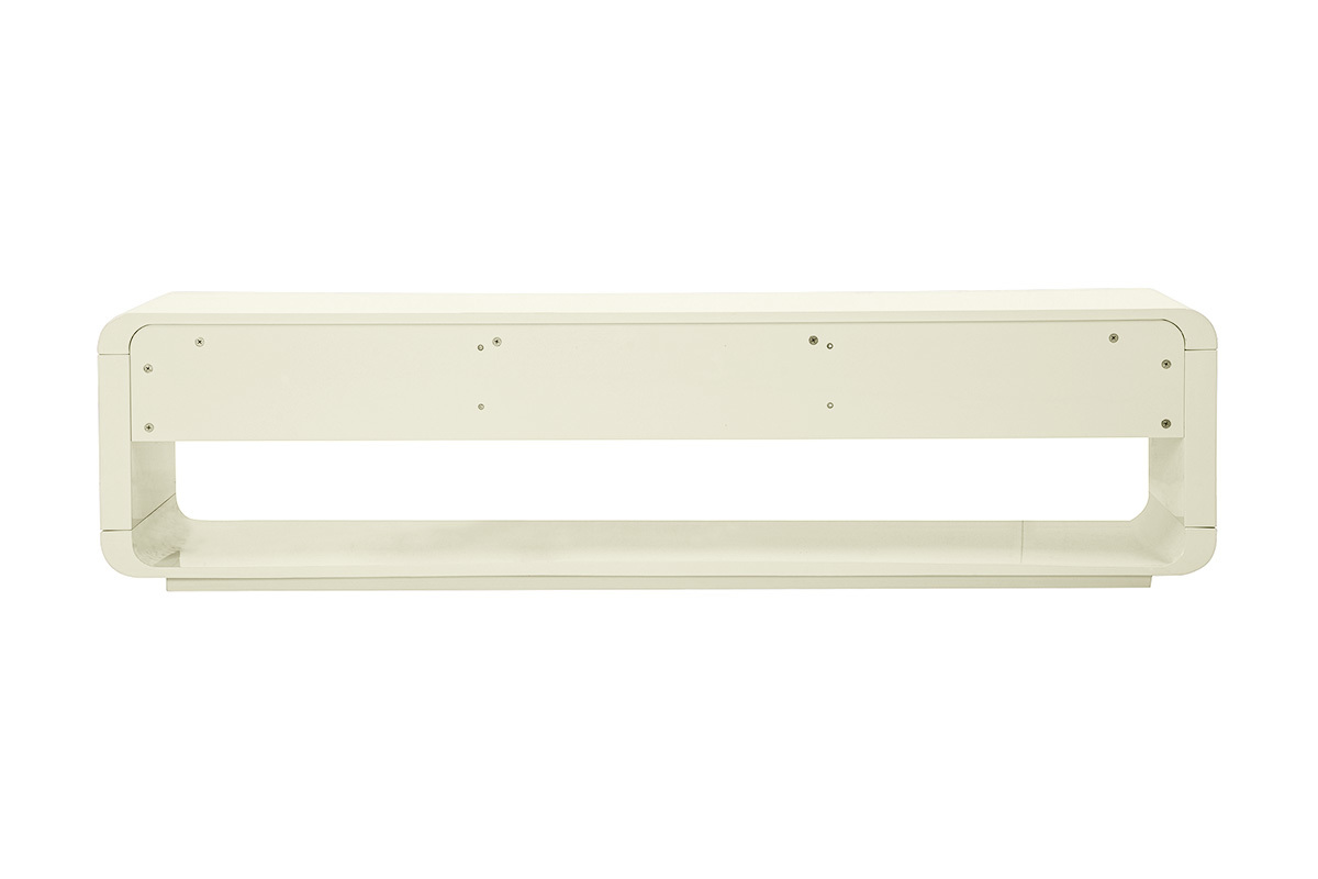 Mobile TV beige lucido, 3 cassetti, vista posteriore.