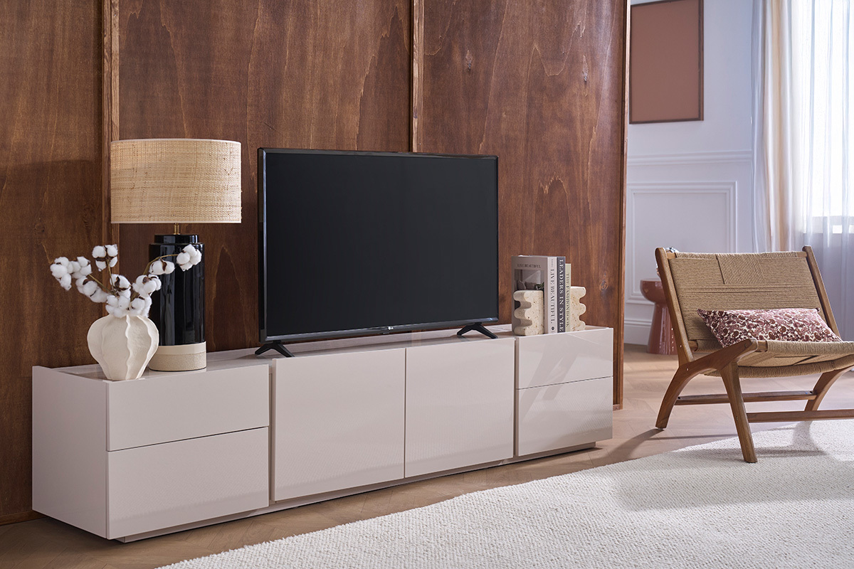 Mobile TV design beige lucido con contenitori L199.8 cm ISAURE