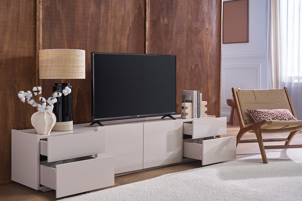Mobile TV design beige lucido con contenitori L199.8 cm ISAURE