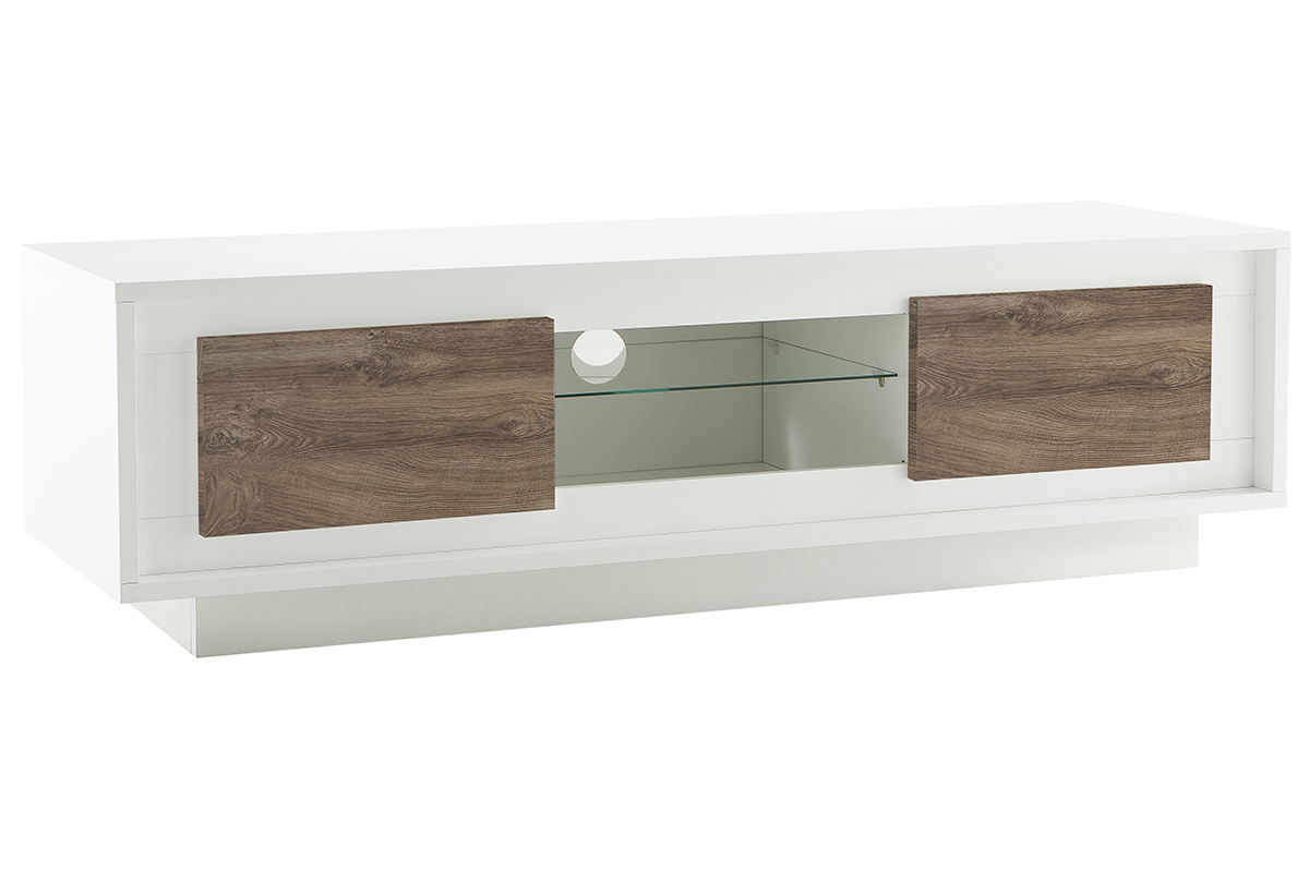 Mobile TV design Bianco con spazi per riporre i propri oggetti elemento decorativo Legno scuro LAND