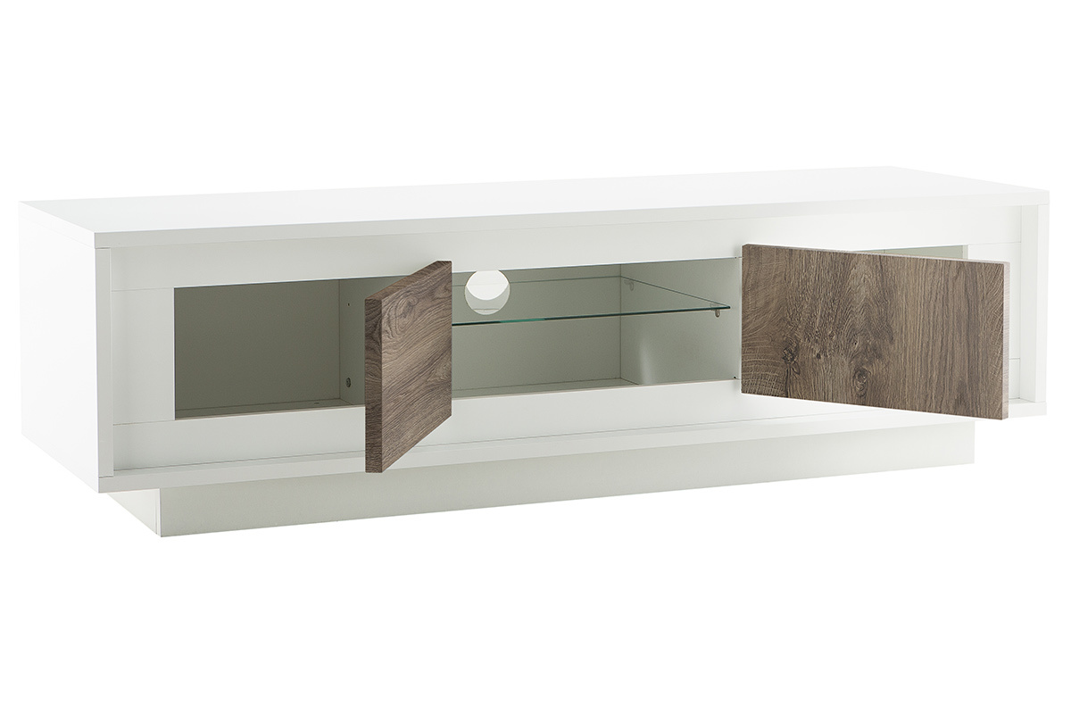 Mobile TV design Bianco con spazi per riporre i propri oggetti elemento decorativo Legno scuro LAND