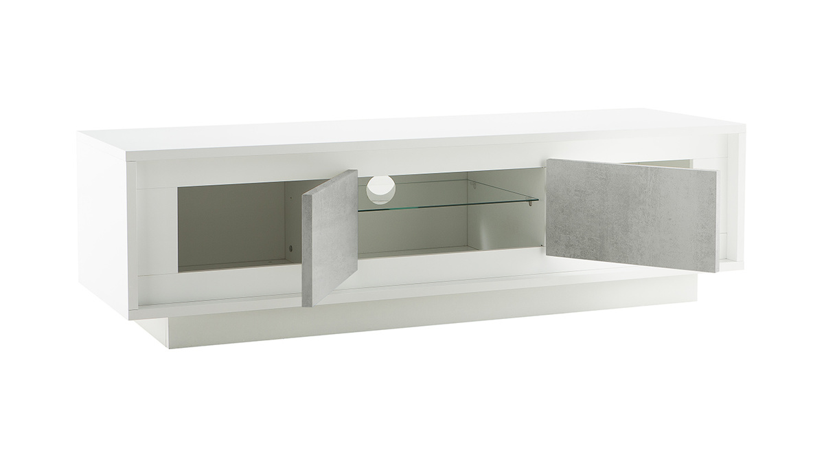 Mobile TV design Bianco con spazi per riporre i propri oggetti stile: cemento LAND