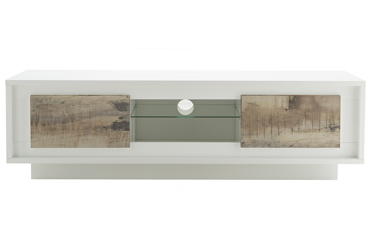 Mobile TV design Bianco con spazi per riporre i propri oggetti stile: legno chiaro LAND