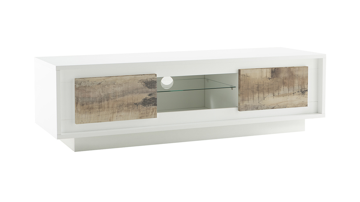 Mobile TV design Bianco con spazi per riporre i propri oggetti stile: legno chiaro LAND