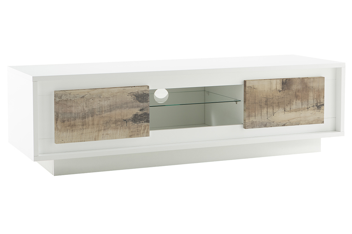 Mobile TV design Bianco con spazi per riporre i propri oggetti stile: legno chiaro LAND