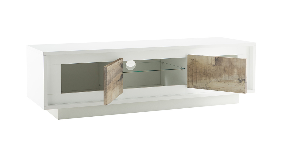 Mobile TV design Bianco con spazi per riporre i propri oggetti stile: legno chiaro LAND