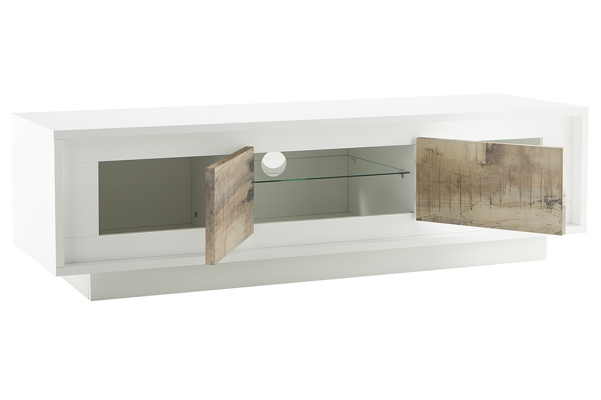 Mobile TV design Bianco con spazi per riporre i propri oggetti stile: legno chiaro LAND
