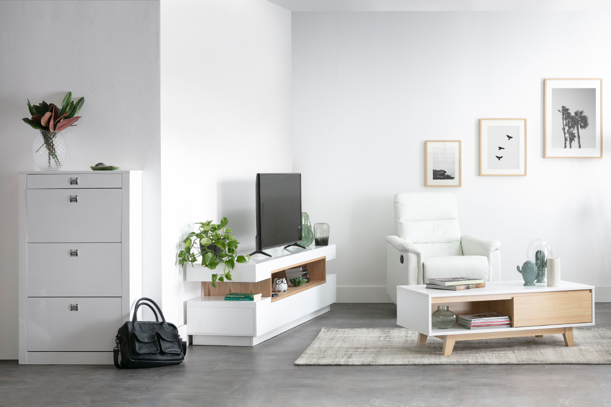 Mobile TV design bianco e legno L200 cm LIVO